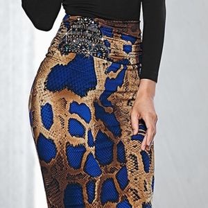 New Venus Snake Embellished Gemstone Midi Skirt